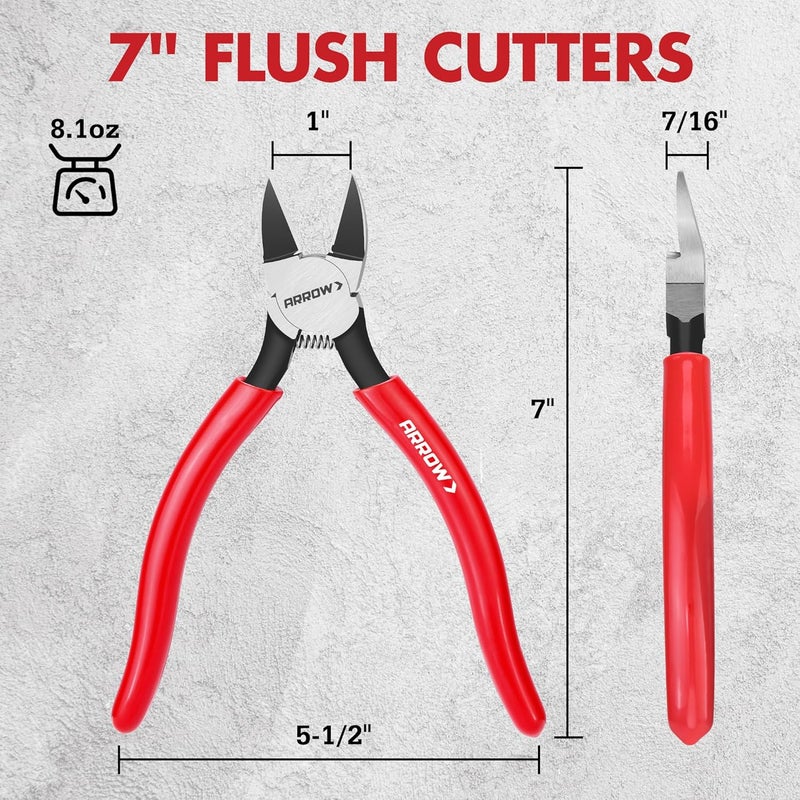 Arrow Fastener ARROW 7" Precision Wire Cutters - Spring Loaded Side Cutters, Ultra-Sharp Flush Cut Pliers, Diagonal Cutting Pliers with Non-Slip Handle for Jewelry Making, Crafts, Electronics, Zip Ties, DIY Models - Image 5